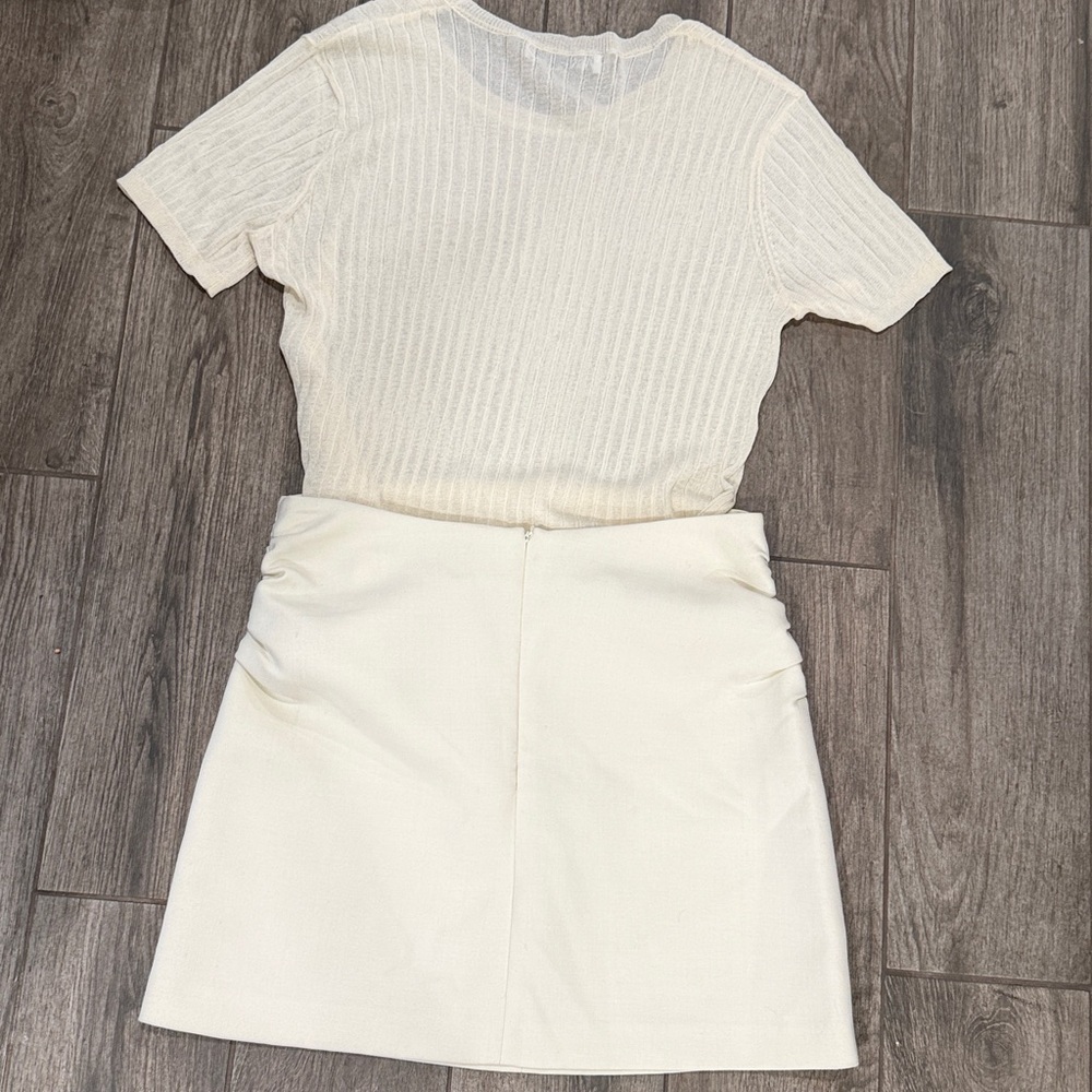 NWT Zara Ivory Textured Top and Ruched Skirt Set - Picture 7 of 7